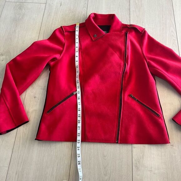 KUT FROM THE KLOTH Size Large  Red Faux Suede Drape Moto Jacket Women's - Picture 2 of 9